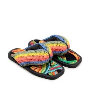 Farm Rio Pineapple Chunky Crochet Sandals Rainbow Women’s Size 8 Resort Vacation